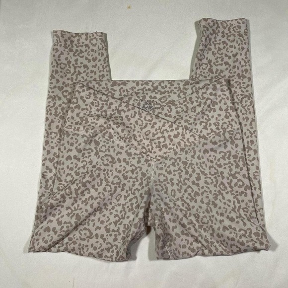 EVCR Women M Cream Tan Leopard Print Cross Waist Cropped Leggings Y2K Athleisure - Picture 1 of 6